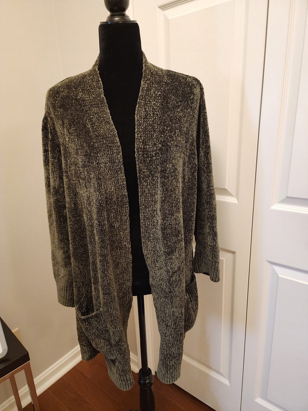 Cozy Open-Front Chenille Cardigan Sweater - Green